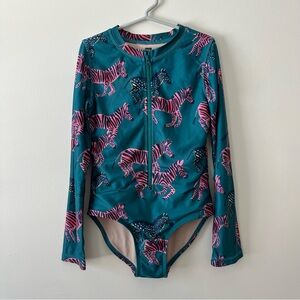 Kids Tea Collection Swim One Piece Rashguard Long Sleeve 7 Zebra Animal Print